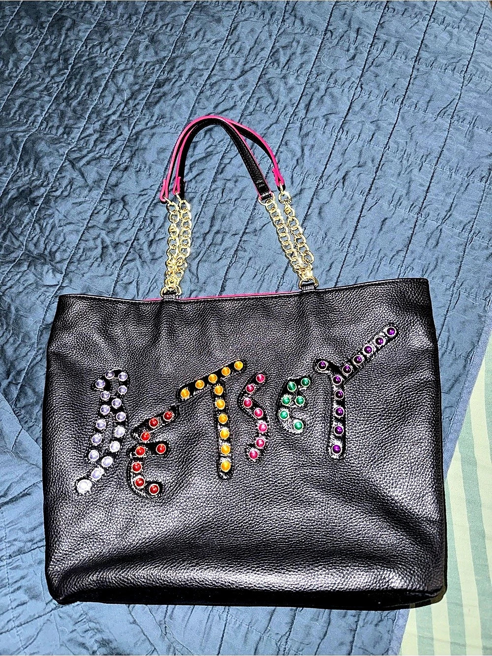 Betsey Johnson Embellished Black & Pink Tote Bag